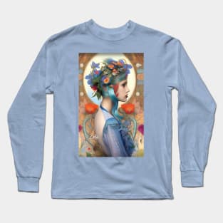 very pretty magical female earth goddess girl with plants an flowers Long Sleeve T-Shirt